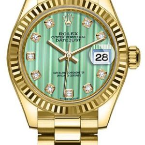 Rolex Lady-Datejust 28 Mint Green Diamond Dial Women-s Watch 279178